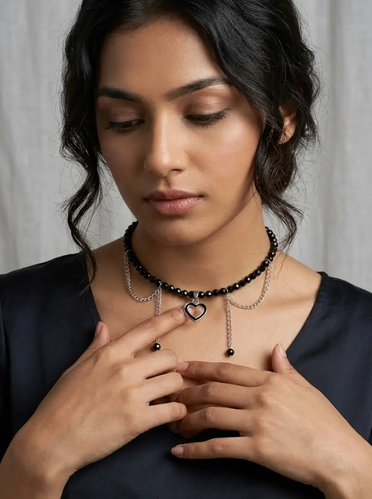 Handcrafted heart charm choker