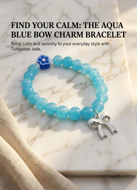 Find Your Calm: The Aqua Blue Bow Charm Bracelet