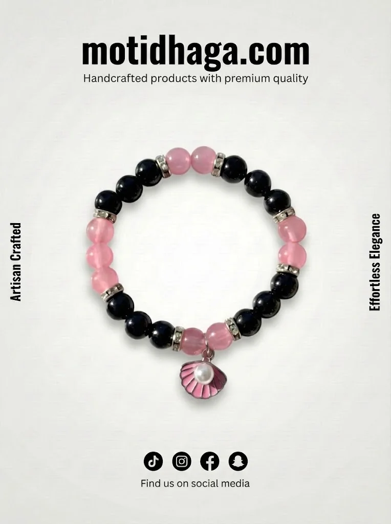 Pink & Black Seashell Charm Bracelet
