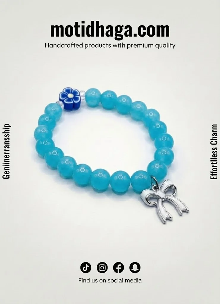 Aqua Blue Bow Charm Bracelet