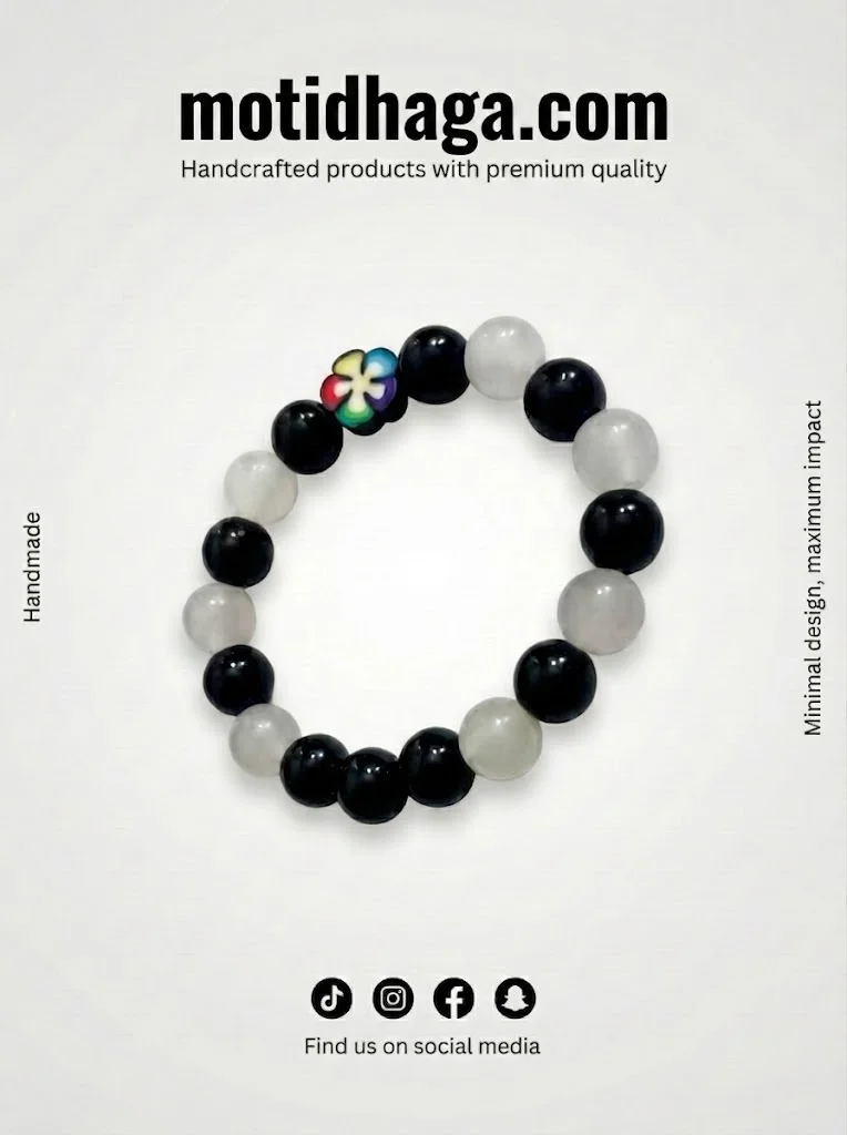 Black & White Yin Yang Flower Bracelet