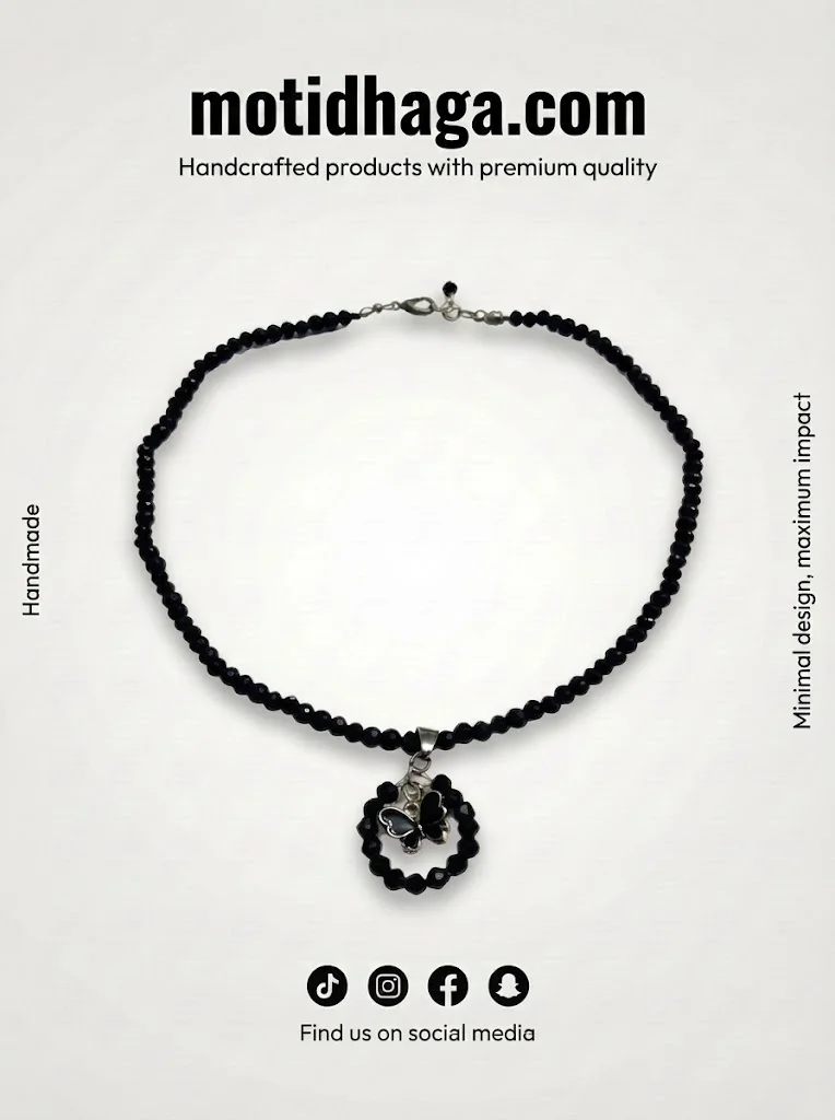 Black Crystal Butterfly Pendant Necklace