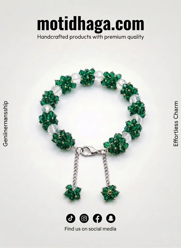 Emerald Green & White Gajra Style Lorial Bead Bracelet