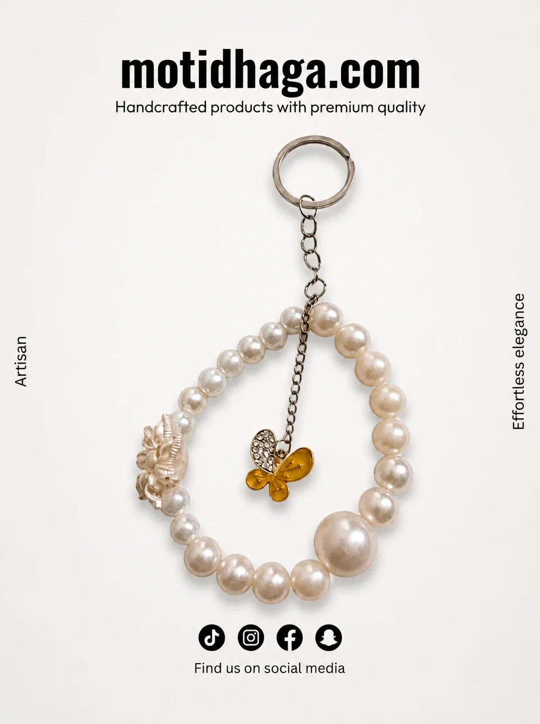 Pearl Butterfly Keychain Bracelet